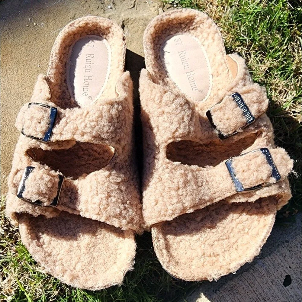 Girls Plush Faux Fur House Slippers Ruizu Size 9.5 Warm Winter Home Sandals